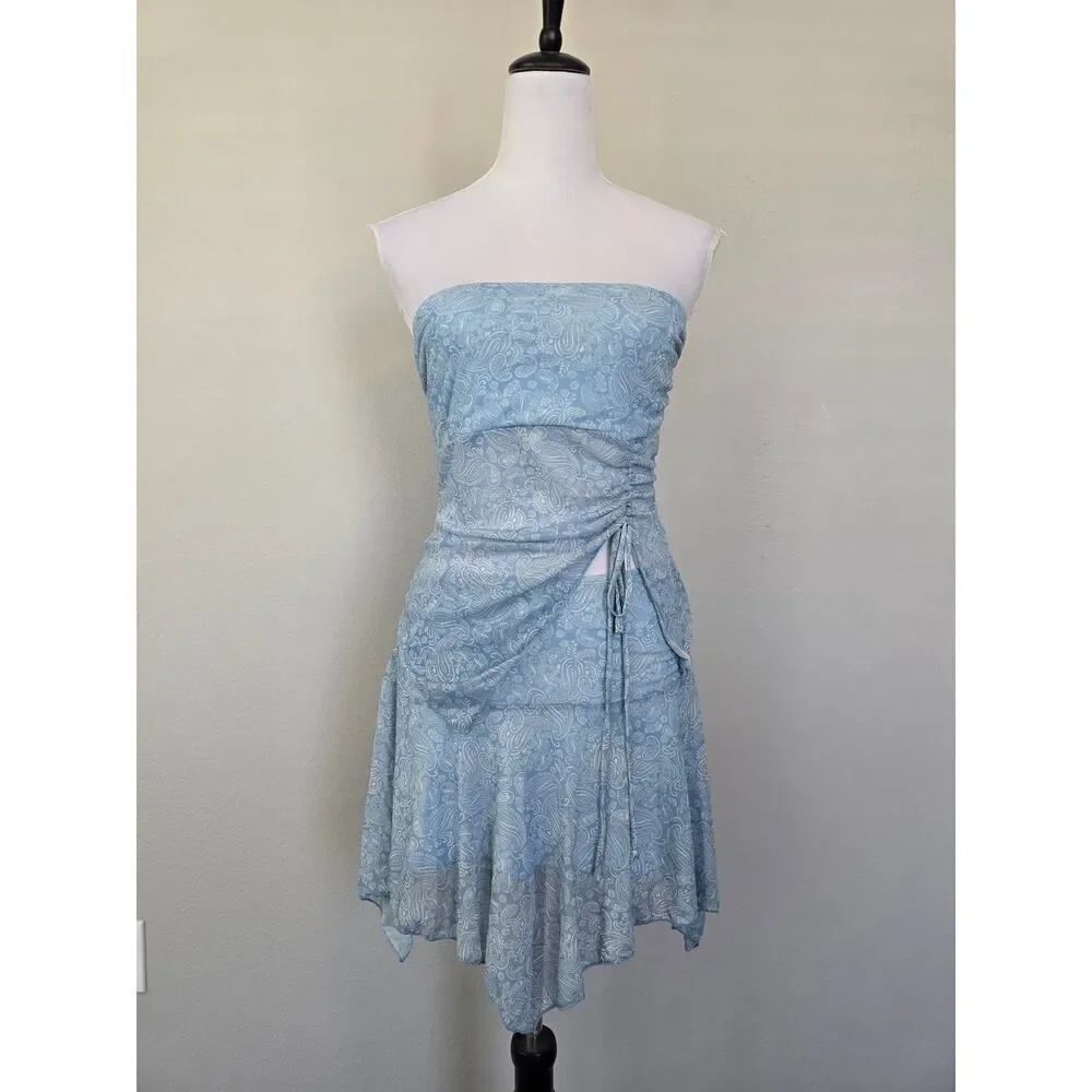See You Monday Blue Paisley 2 Piece Set  Size M Strapless Y2K Summer Vacation
